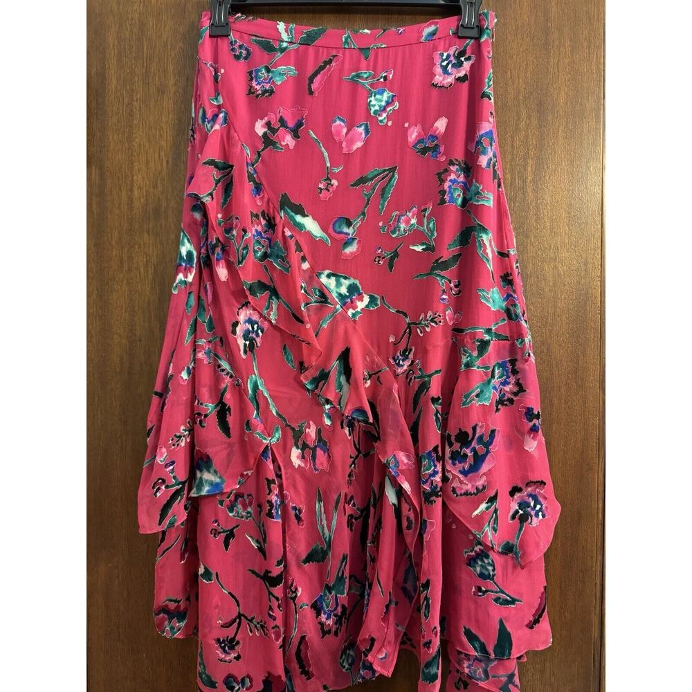 Tanya Taylor Skirt Womens 8 Midi Silk Blend Abstract Fairy Core Cottage Burnout - Picture 2 of 9